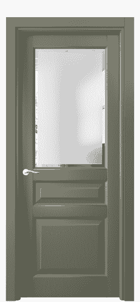 Дверь межкомнатная 0710 БОТС Сатинированное стекло с фацетом. Цвет Бук оливковый тёмный с серебром. Материал  Массив бука эмаль с патиной. Коллекция Lignum. Картинка.