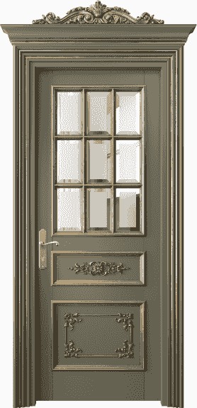 Дверь межкомнатная 6512 БОТЗА Сатинированное стекло с фацетом. Цвет Бук оливковый темный золотой антик. Материал Массив бука эмаль с патиной золото античное. Коллекция Imperial. Картинка.