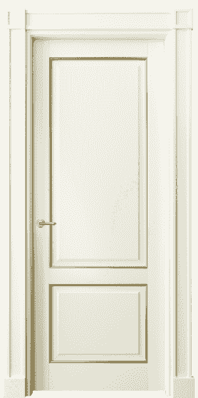 Дверь межкомнатная 6303 БМБП. Цвет Бук молочно-белый с позолотой. Материал  Массив бука эмаль с патиной. Коллекция Toscana Plano. Картинка.