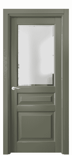 Дверь межкомнатная 0710 БОТС Сатинированное стекло с фацетом. Цвет Бук оливковый тёмный с серебром. Материал  Массив бука эмаль с патиной. Коллекция Lignum. Картинка.