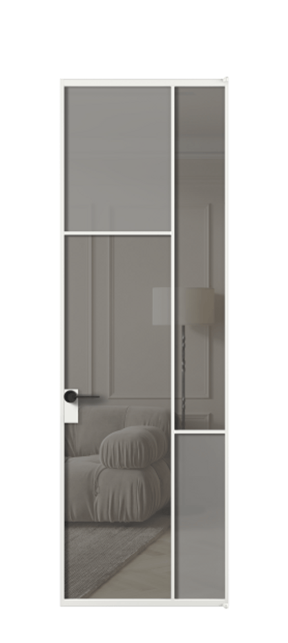 Межкомнатная дверь Mosaic АЛПЛ041.10 Алюминий белоснежный Сатинированное серое стекло, триплекс, 6 мм + Прозрачное серое стекло, триплекс, 6 мм Цена 134161 ₽ | Volhovec