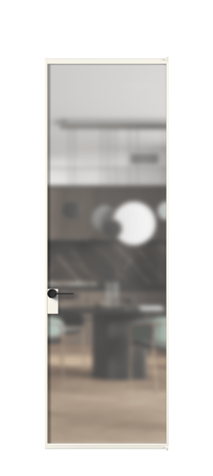 Алюминиевая дверь АЛПЛ040.01 Алюминий пудровый белый Сатинированное стекло "Matelux Crystal Vision", калёное, матовое, каленое 6 мм Цена 146990  | Volhovec