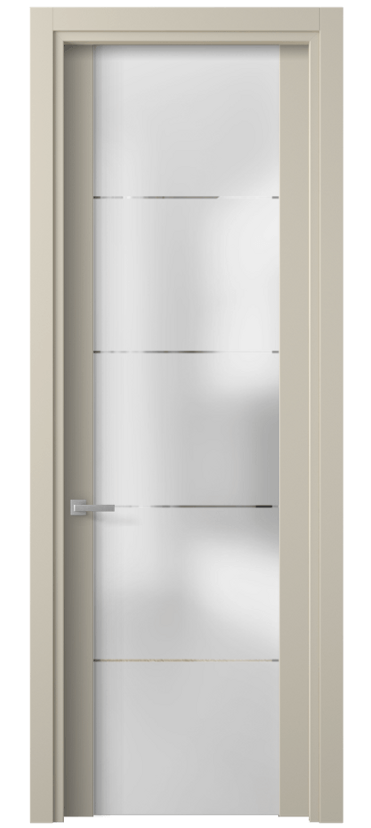 Межкомнатная дверь Planum 4114 Матовый бежево-серый Сатинированное стекло с гравировкой «КВАДРО», триплекс 8 мм Цена 47630 ₽ | Volhovec