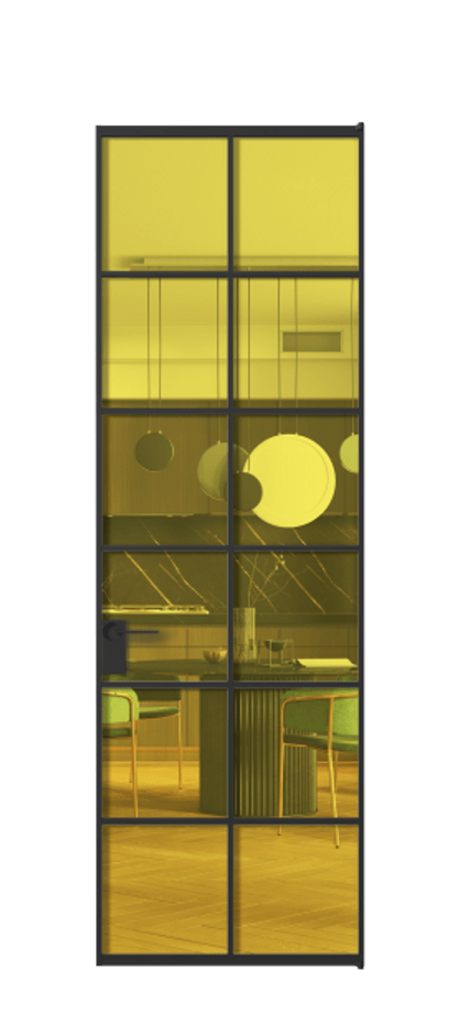 Алюминиевая дверь АЛПЛ040.05 Алюминий Черный Прозрачное жёлтое стекло, триплекс Цена 151690  | Volhovec