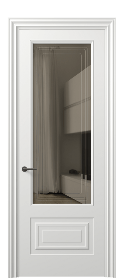 Межкомнатная дверь Mascot 8442 Матовый светло-серый Прозрачное бронзовое стекло с гравировкой "Грани", триплекс Цена 65180 ₽ | Volhovec