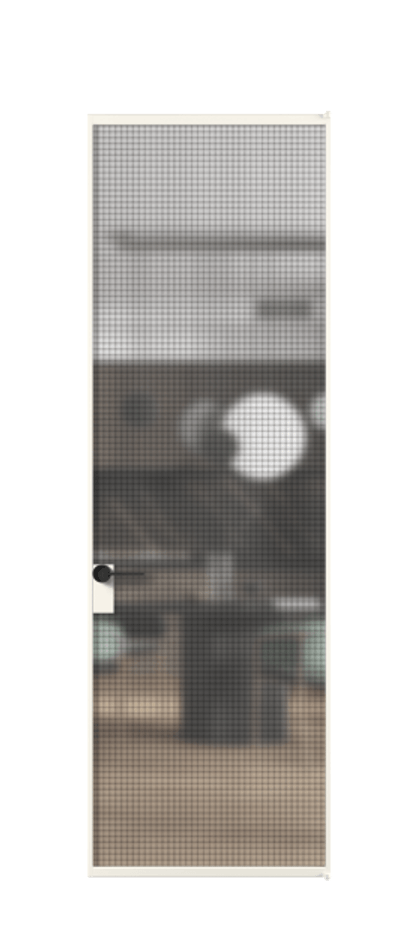 Алюминиевая дверь АЛПЛ040.01 Алюминий пудровый белый Декоративное стекло с сеткой "Mesh silver", триплекс Цена 131850  | Volhovec