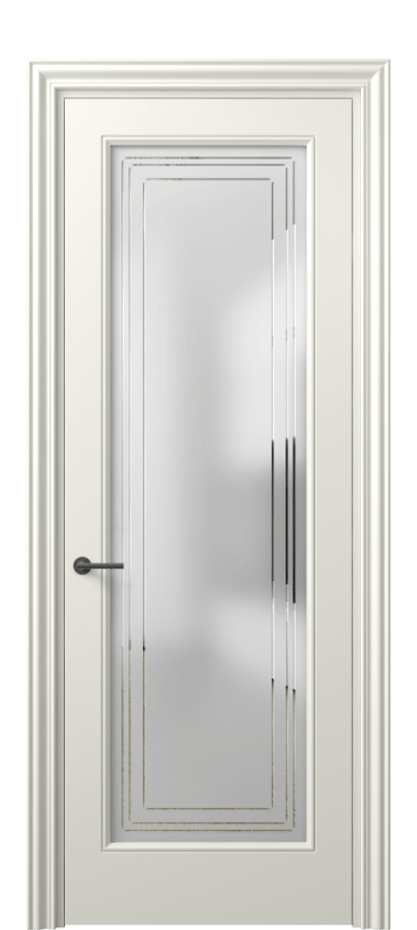 Межкомнатная дверь Mascot 8400 Матовый жемчужный Сатинированное стекло с гравировкой "Грани", триплекс Цена 69300 ₽ | Volhovec