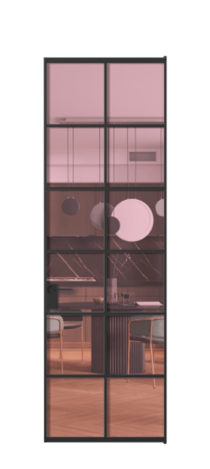 Алюминиевая дверь АЛПЛ040.05 Алюминий Черный Прозрачное розовое стекло, триплекс Цена 151690  | Volhovec