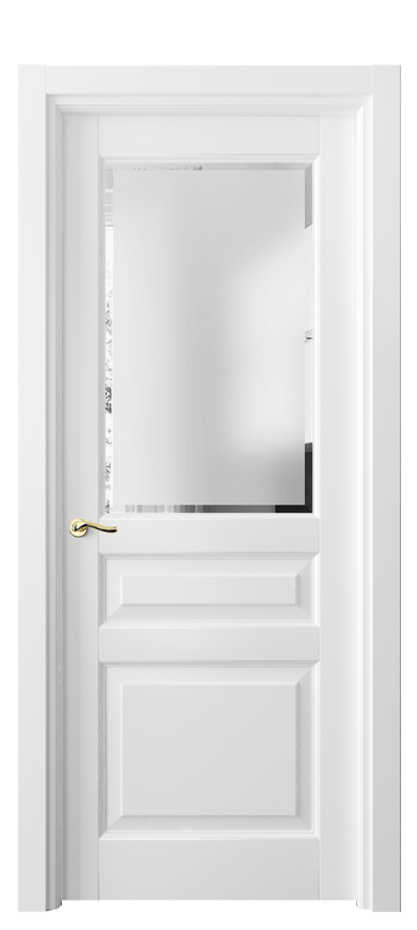 Межкомнатная дверь Лигнум 0710 Матовый белоснежный Сатинированное стекло с фацетом Цена 106150 ₽ | Volhovec