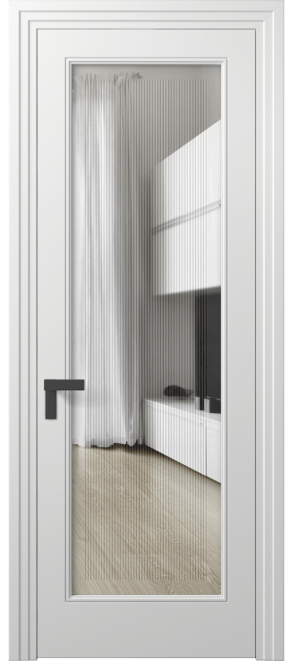 Межкомнатная дверь Rocca 8300 Матовый белоснежный Прозрачное стекло с гравировкой "Каннелюры", триплекс Цена 82440 ₽ | Volhovec