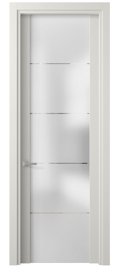 Межкомнатная дверь Planum 4114 Софт-тач белоснежный Сатинированное стекло с гравировкой «КВАДРО», триплекс 8 мм Цена 28220 ₽ | Volhovec