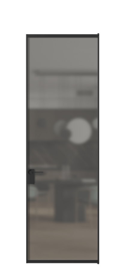 Алюминиевая дверь АЛПЛ040.01 Алюминий Черный Сатинированное серое стекло, триплекс Цена 139930  | Volhovec