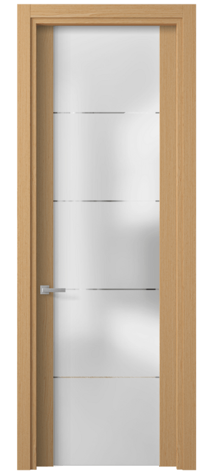 Межкомнатная дверь Planum 4114 Дуб песочный матовый Сатинированное стекло с гравировкой «КВАДРО», триплекс Цена 84210 ₽ | Volhovec