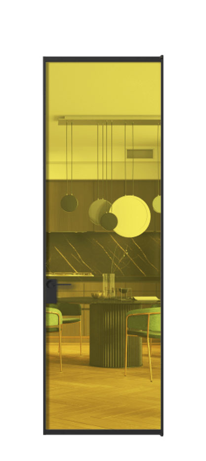 Алюминиевая дверь АЛПЛ040.01 Алюминий Черный Прозрачное жёлтое стекло, триплекс Цена 139930  | Volhovec