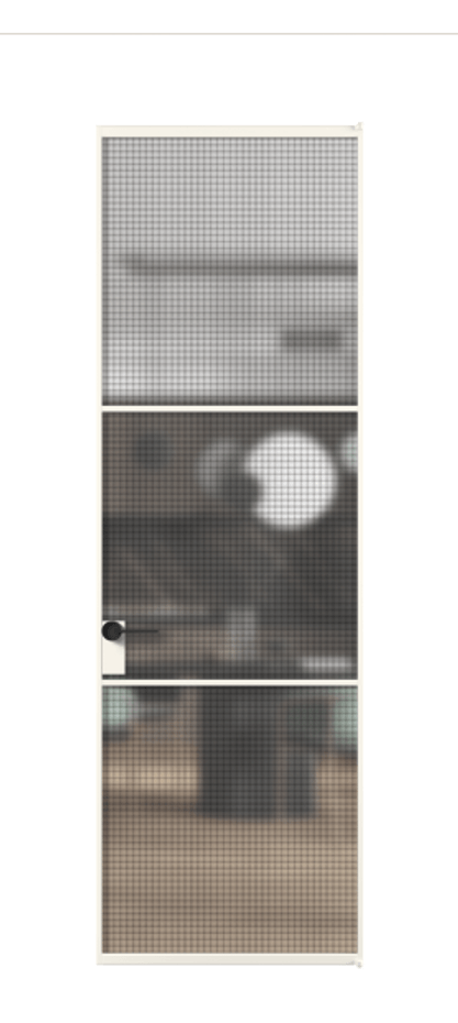 Алюминиевая дверь АЛПЛ040.03 Алюминий пудровый белый Декоративное стекло с сеткой "Mesh silver", триплекс Цена 123320  | Volhovec