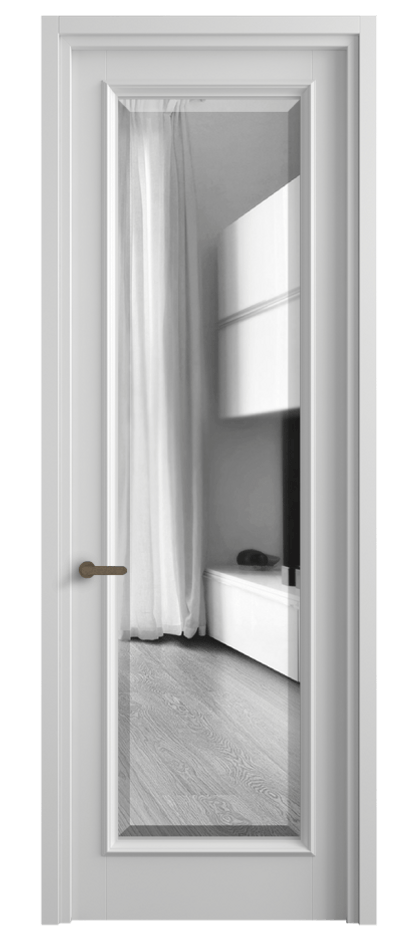 Межкомнатная дверь Шарм 6702 Матовый белоснежный Двустороннее зеркало с фацетом, триплекс Цена 105940 ₽ | Volhovec