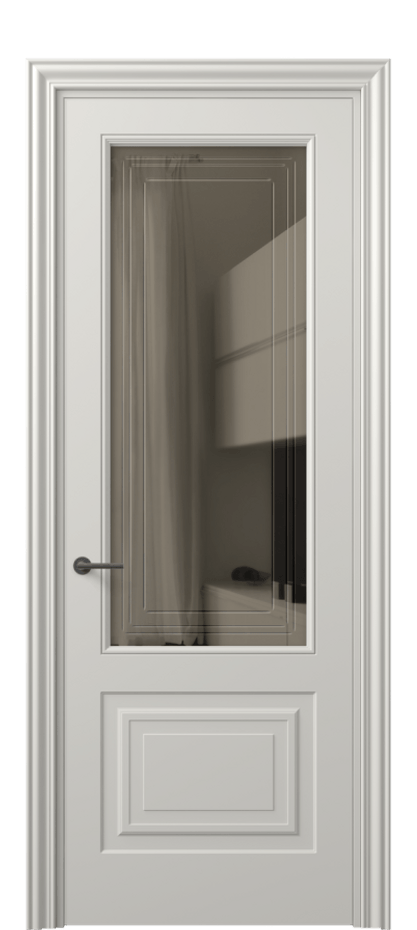 Межкомнатная дверь Mascot 8452 Матовый тёплый серый Прозрачное бронзовое стекло с гравировкой "Грани", триплекс Цена 73460 ₽ | Volhovec