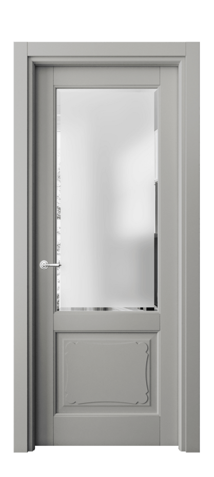 Межкомнатная дверь Тоскана Элегантэ 6322 Матовый нейтральный серый Сатинированное стекло с фацетом Цена 97099 ₽ | Volhovec