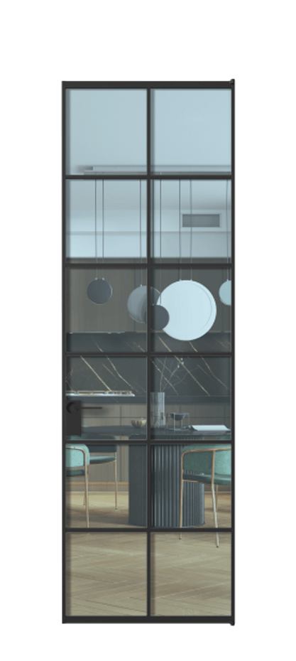 Алюминиевая дверь АЛПЛ040.05 Алюминий Черный Прозрачное голубое стекло, триплекс Цена 151690  | Volhovec