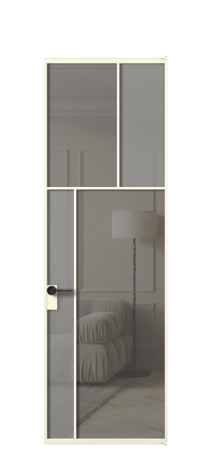 Межкомнатная дверь Mosaic АЛПЛ041.22 Алюминий молочно-белый Сатинированное серое стекло, триплекс, 6 мм + Прозрачное серое стекло, триплекс, 6 мм Цена 134161 ₽ | Volhovec