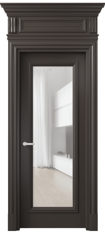 Дверь межкомнатная Antique 7300 Бук антрацит Рифлёное стекло "Дюна", триплекс КЭП + Объёмный фриз + Карниз БАН Цена 177040 ₽ Наличники уже входят в базовый комплект. Фабрика дверей Волховец 8 (800) 551 43 19 Межкомнатная дверь Antique 7300 Бук антрацит Рифлёное стекло "Дюна", триплекс Цена 177040 ₽ | Volhovec