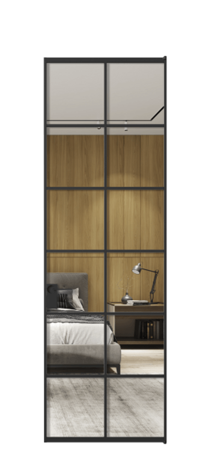 Алюминиевая дверь АЛПЛ040.05 Алюминий Черный Двустороннее зеркало, триплекс , триплекс 6 мм Цена 151690  | Volhovec