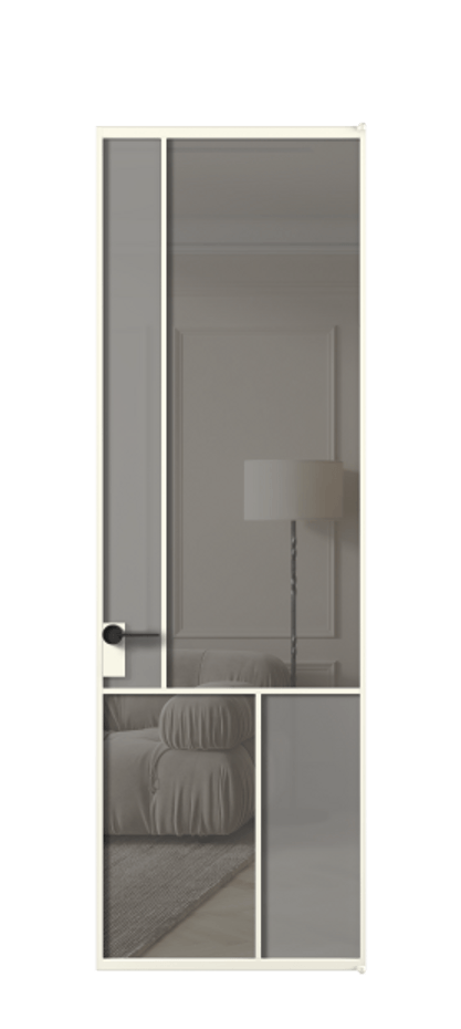 Межкомнатная дверь Mosaic АЛПЛ041.20 Алюминий жемчужный Сатинированное серое стекло, триплекс, 6 мм + Прозрачное серое стекло, триплекс, 6 мм Цена 134161 ₽ | Volhovec