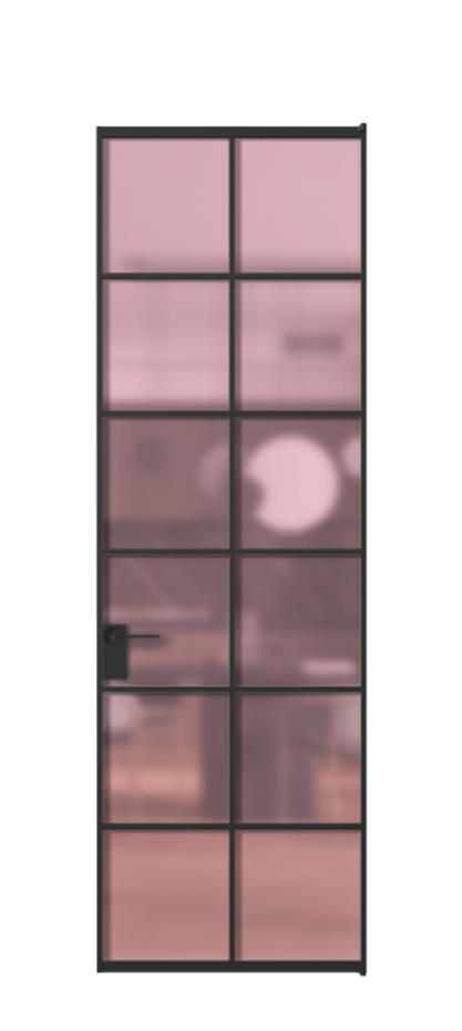 Алюминиевая дверь АЛПЛ040.05 Алюминий Черный Сатинированное розовое стекло, триплекс Цена 151690  | Volhovec