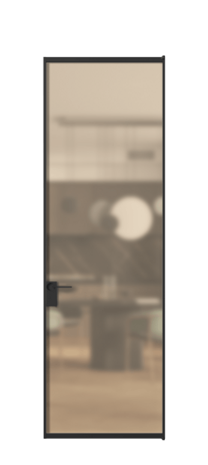 Алюминиевая дверь АЛПЛ040.01 Алюминий Черный Сатинированное оранжевое стекло, триплекс Цена 139930  | Volhovec