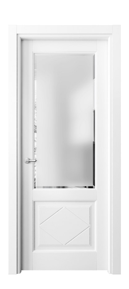 Межкомнатная дверь Toscana Rombo 6342 Бук белоснежный Сатинированное стекло с фацетом Цена 78791 ₽ | Volhovec