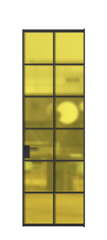 Алюминиевая дверь АЛПЛ040.05 Алюминий Черный Сатинированное жёлтое стекло, триплекс Цена 151690  | Volhovec