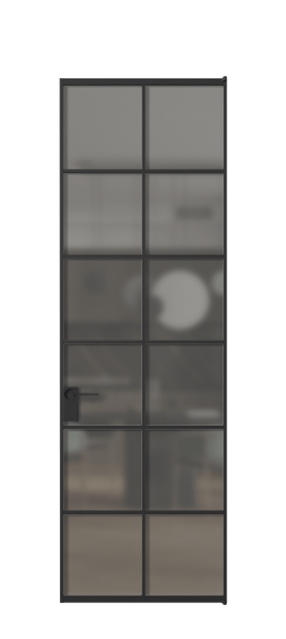 Алюминиевая дверь АЛПЛ040.05 Алюминий Черный Сатинированное серое стекло, триплекс Цена 144470  | Volhovec