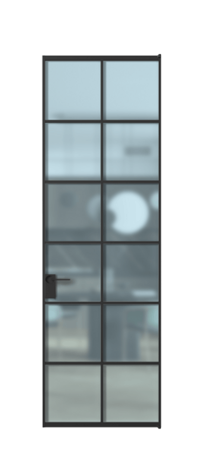 Алюминиевая дверь АЛПЛ040.05 Алюминий Черный Сатинированное голубое стекло, триплекс Цена 151690  | Volhovec