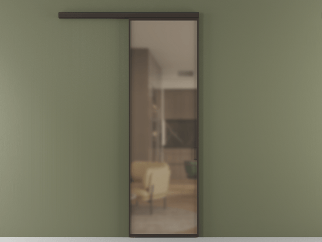 Перегородка Формато вдоль стены 1 створка АЛПР 040.01 Алюминий антрацит Сатинированное бронзовое стекло, триплекс Цена 121490 ₽  | Volhovec