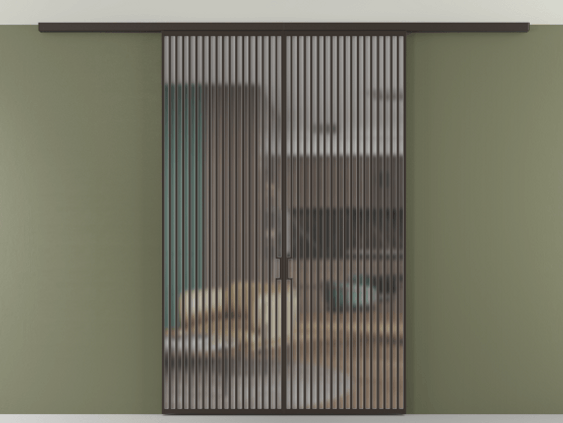 Перегородка Formato вдоль стены на потолок 2 створки АЛПР 040.06 Алюминий антрацит Сатинированное стекло "Matelux Crystal Vision", калёное, матовое, каленое 6 мм Цена 482500 ₽ | Volhovec