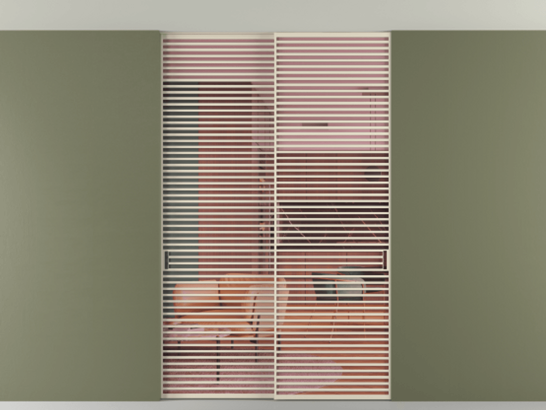 Перегородка Formato внутри проёма скрытое крепление в потолок 2 створки АЛПР 040.07 Алюминий бежево-серый Прозрачное розовое стекло, триплекс Цена 450400 ₽ | Volhovec