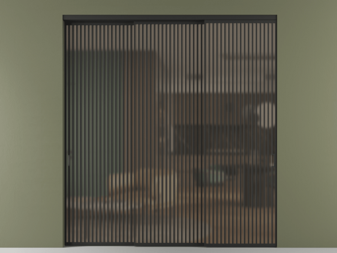 Перегородка Формато внутри проёма 3 створки с синхронным механизмом АЛПР 040.06 Алюминий Черный Сатинированное бронзовое стекло, триплекс Цена 580150 ₽  | Volhovec