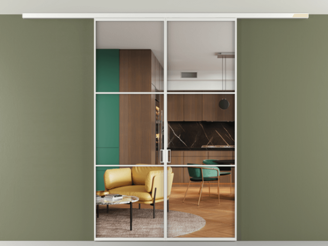 Перегородка Formato вдоль стены на потолок двустворчатая #VENDORCODE# #FURNISH# #GLASS# Цена #PRICE# #CURRENCY# | Volhovec