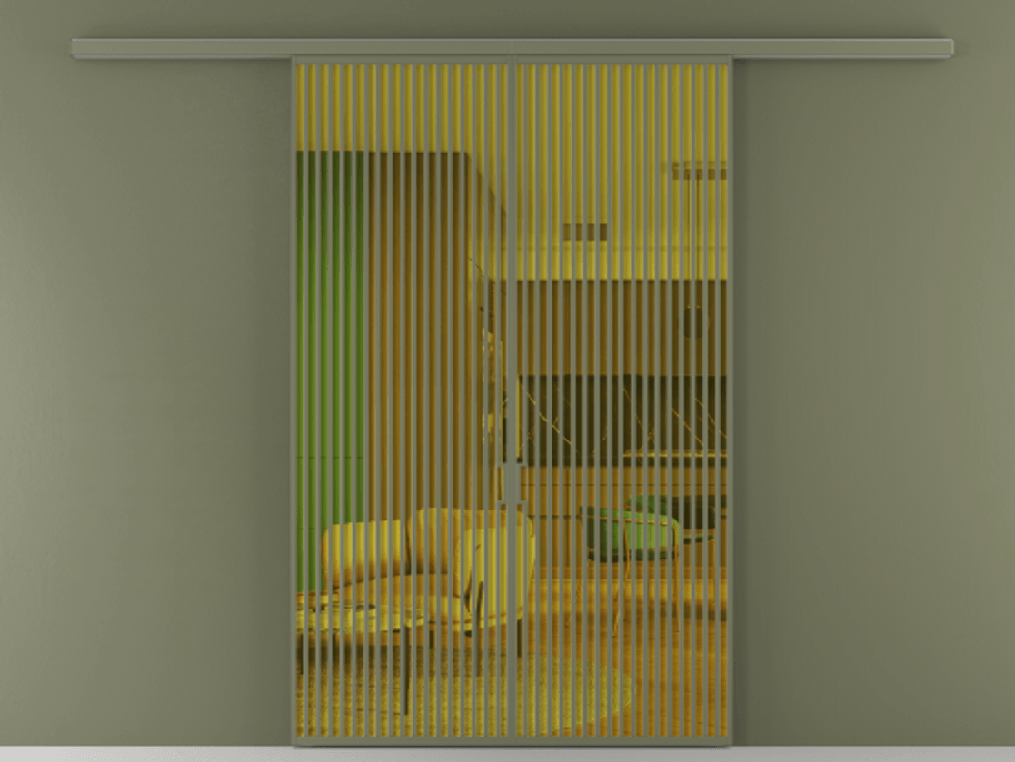 Перегородка Formato вдоль стены 2 створки АЛПР 040.06 Алюминий оливковый тёмный Прозрачное жёлтое стекло, триплекс Цена 377750 ₽ | Volhovec