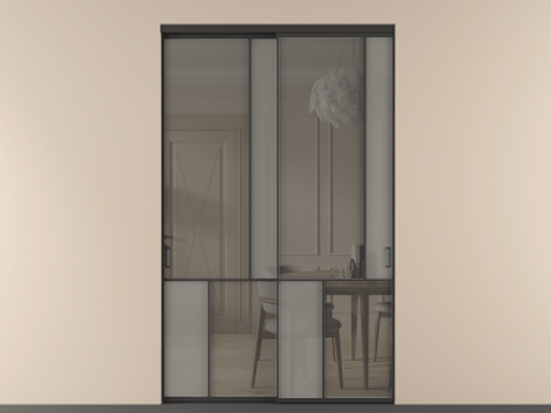 Перегородка Мозаик внутри проёма 2 створки АЛПР 041.21 Алюминий Черный Сатинированное серое стекло, триплекс, 6 мм + Прозрачное серое стекло, триплекс. Скрытый короб ЧЕР Цена 494110 ₽ . Фабрика дверей Волховец 8 (800) 551 43 19 Перегородка Мозаик внутри проёма 2 створки АЛПР 041.21 Алюминий Черный Сатинированное серое стекло, триплекс, 6 мм + Прозрачное серое стекло, триплекс Цена 494110 ₽ | Volhovec