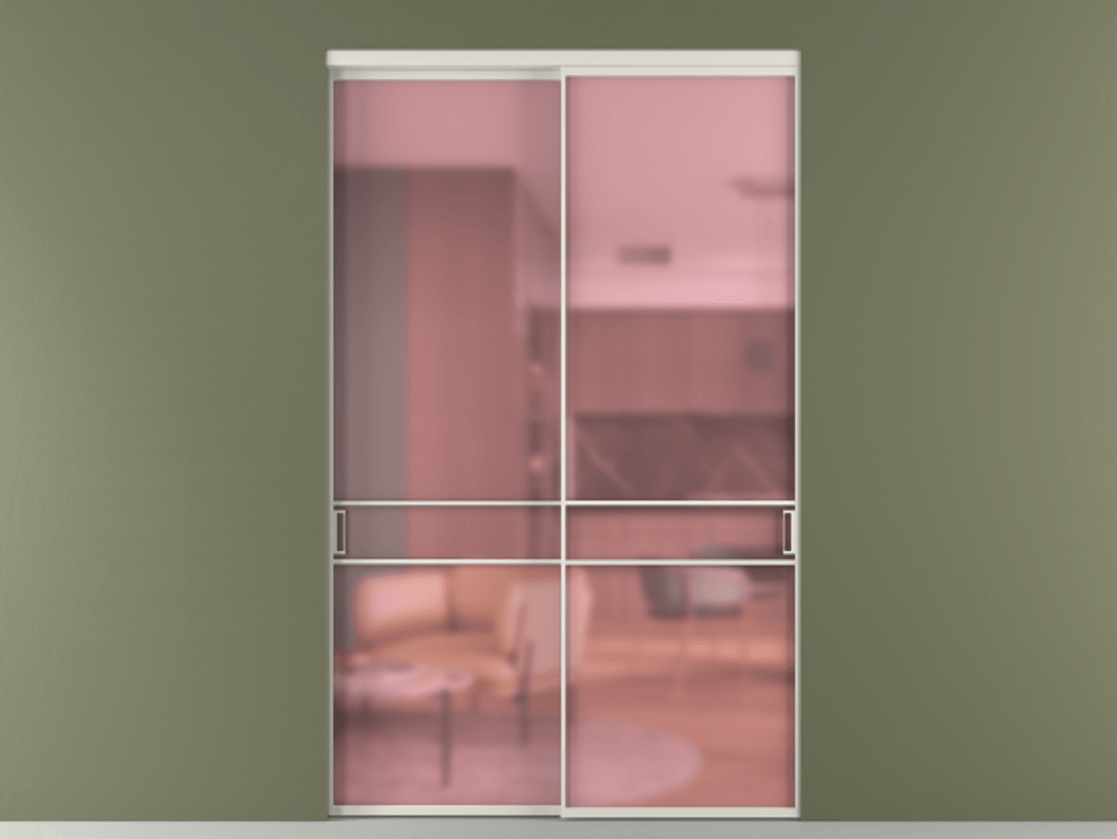 Перегородка Formato внутри проёма 2 створки АЛПР 040.02 Алюминий Белый Сатинированное розовое стекло, триплекс Цена 432180 ₽  | Volhovec