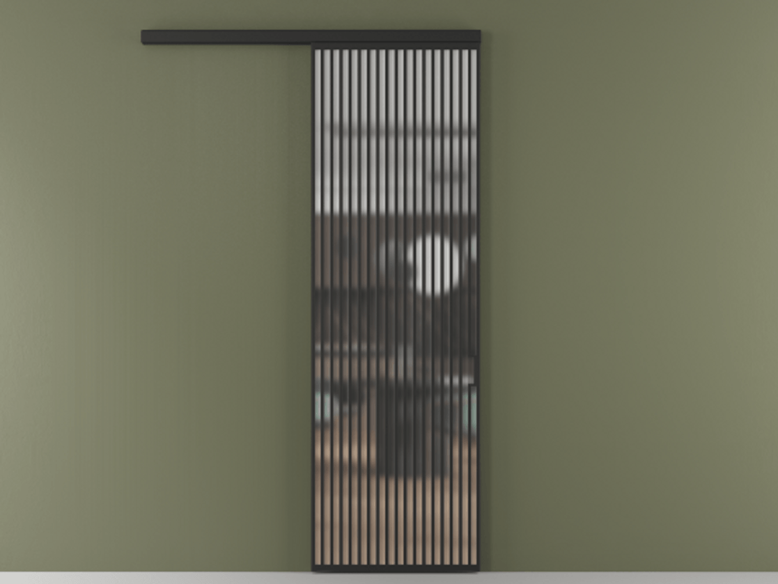 Перегородка Formato вдоль стены одностворчатая АЛПР 040.06 Алюминий Черный Сатинированное стекло "Matelux Crystal Vision", калёное, матовое, каленое 6 мм Цена 215780 ₽  | Volhovec