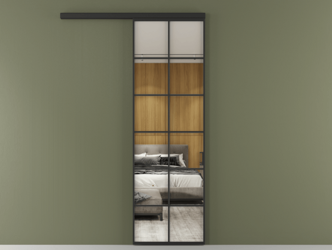 Перегородка Формато вдоль стены 1 створка АЛПР 040.05 Алюминий Черный Двустороннее зеркало, триплекс , триплекс 6 мм Цена 129780 ₽  | Volhovec