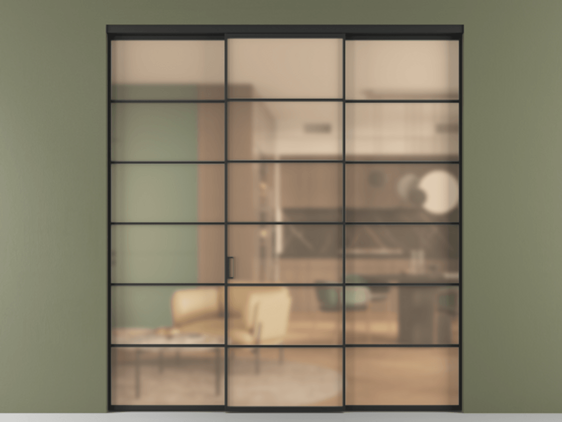 Перегородка Formato внутри проёма 3 створки АЛПР 040.04 Алюминий Черный Сатинированное оранжевое стекло, триплекс Цена 269280 ₽ | Volhovec