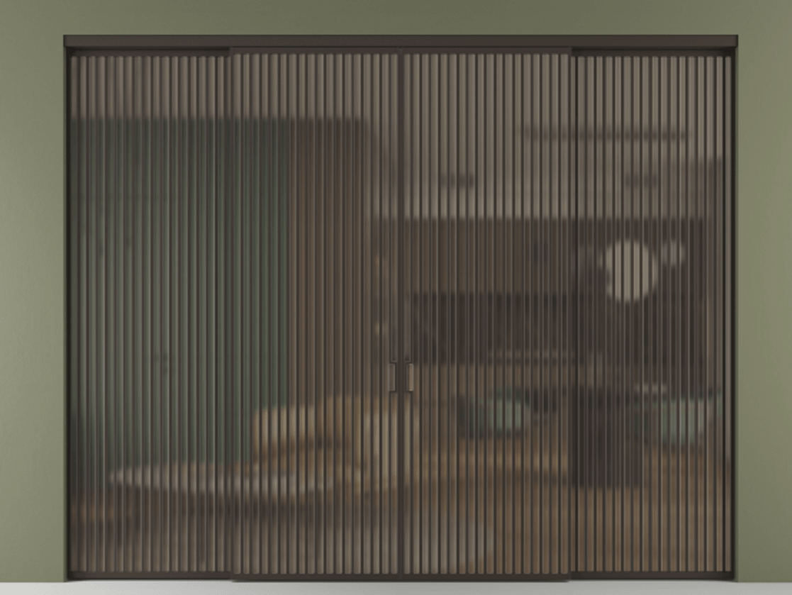 Перегородка Формато внутри проёма 4 створки АЛПР 040.06 Алюминий антрацит Сатинированное бронзовое стекло, триплекс Цена 646910 ₽  | Volhovec