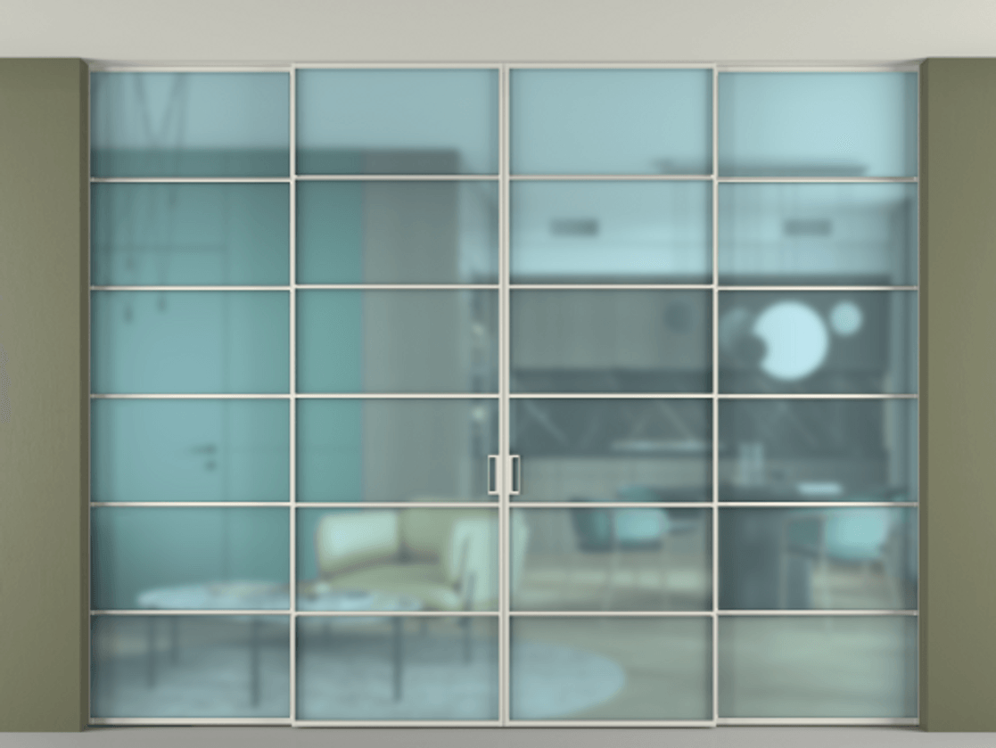 Перегородка Formato внутри проёма скрытое крепление в потолок 4 створки АЛПР 040.04 Алюминий Белый Сатинированное голубое стекло, триплекс. Скрытый короб БЕЛ Цена 475720 ₽ 1. Полотно 4 шт. (800/2100 мм)
2. Комплект установки раздвижной системы
3. Базовый комплект фурнитуры
4.Ручка RONDO. Фабрика дверей Волховец 8 (800) 551 43 19 Перегородка Formato внутри проёма скрытое крепление в потолок 4 створки АЛПР 040.04 Алюминий Белый Сатинированное голубое стекло, триплекс Цена 475720 ₽ | Volhovec