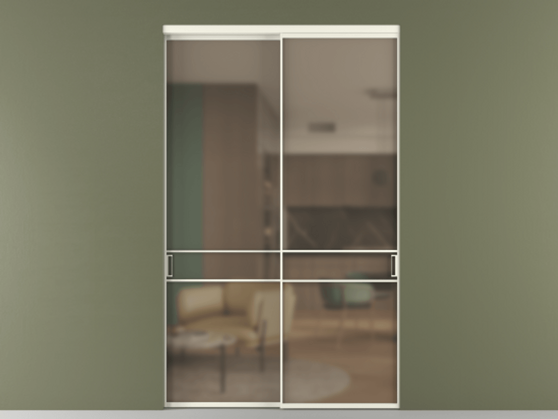 Перегородка Формато внутри проёма 2 створки АЛПР 040.02 Алюминий жемчужный Сатинированное бронзовое стекло, триплекс Цена 445990 ₽  | Volhovec