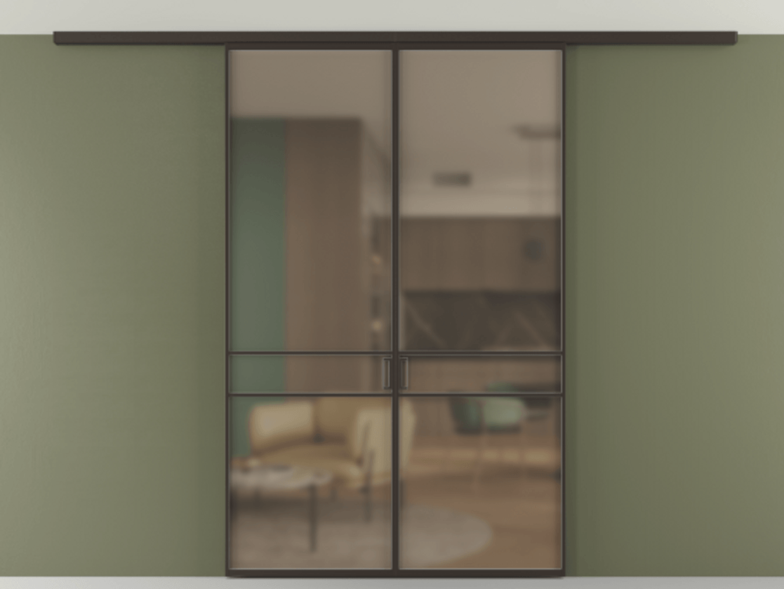 Перегородка Формато вдоль стены на потолок 2 створки АЛПР 040.02 Алюминий антрацит Сатинированное бронзовое стекло, триплекс Цена 195950 ₽ | Volhovec