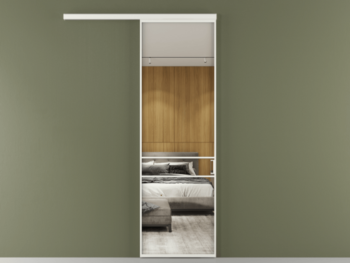 Перегородка Formato вдоль стены 1 створка АЛПР 040.02 Алюминий светло-серый Двустороннее зеркало, триплекс , триплекс 6 мм Цена 107440 ₽  | Volhovec