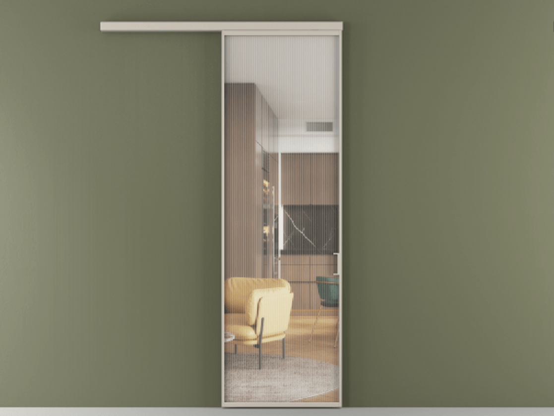 Перегородка Formato вдоль стены 1 створка АЛПР 040.01 Алюминий светло-бежевый Рифлёное стекло "Moru", триплекс Цена 113570 ₽  | Volhovec